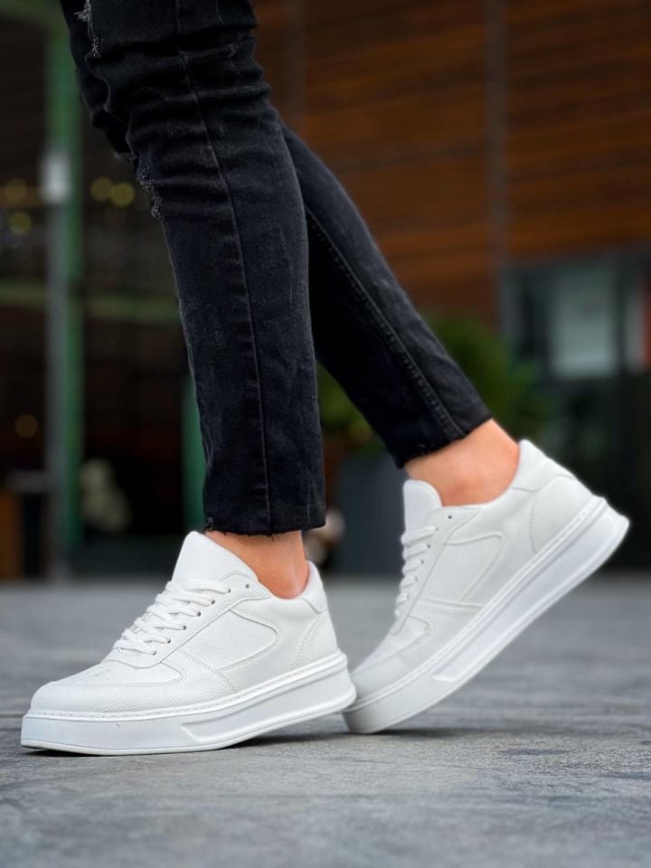 KB-X8 Beyaz Cilt Beyaz Yüksek Taban Günlük Spor Ayakkabı