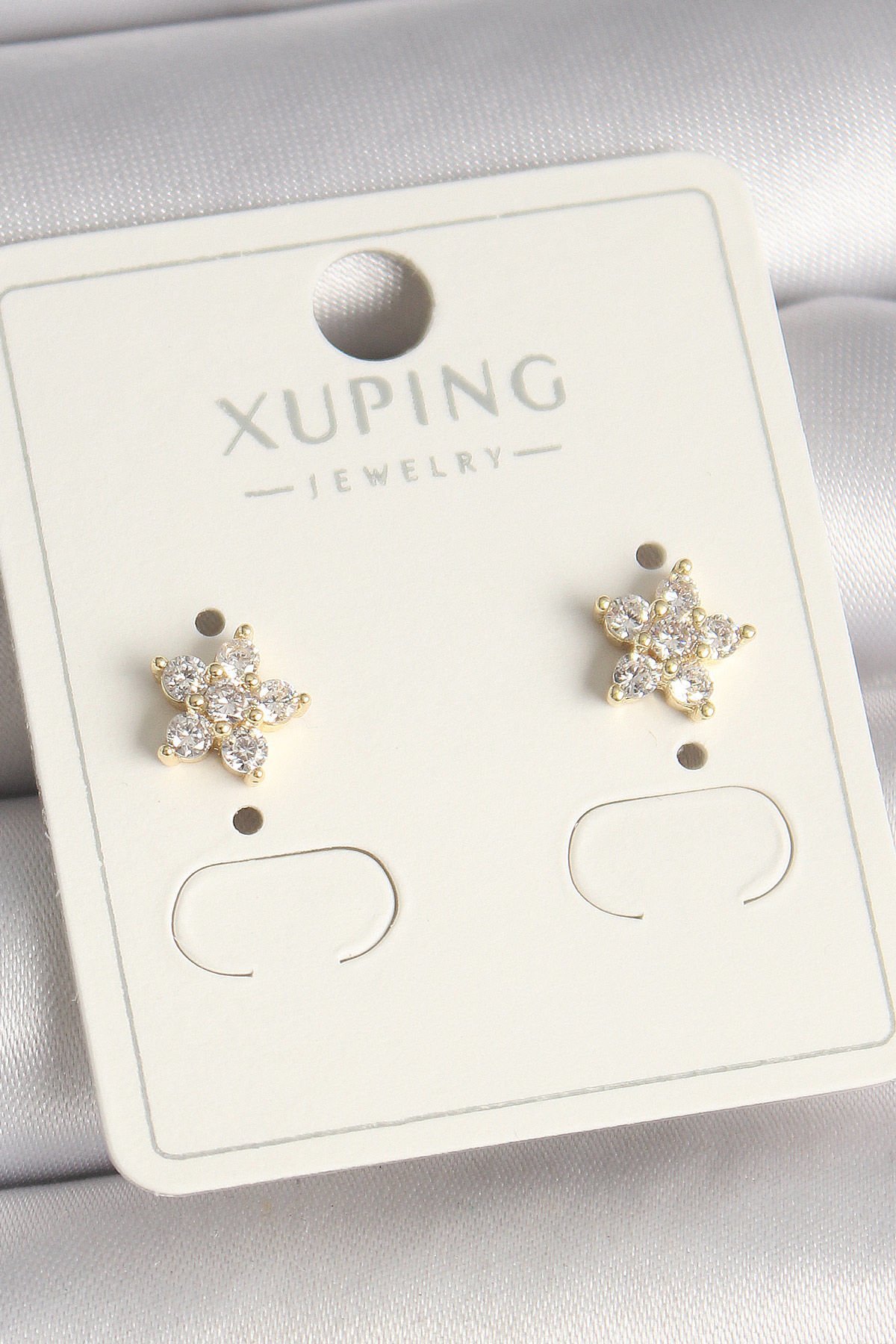 Pirinç Gold Renk Zirkon Taşlı Çiçek Model Xuping Kadın Küpe