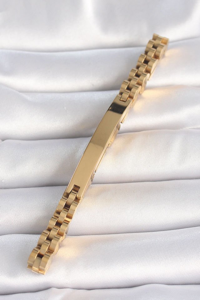 316L Çelik Gold Renk Zincir Künye Model Erkek Bileklik