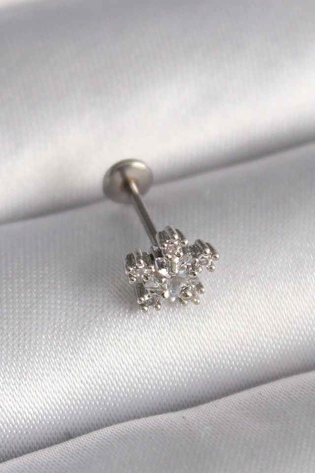 Gümüş Zirkon Taşlı Yıldız  Tragus Piercing - 316L Çelik