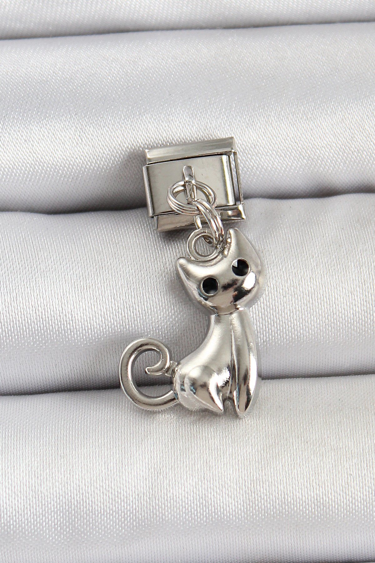 316L Çelik Renk Kedi Model Nomination Charm