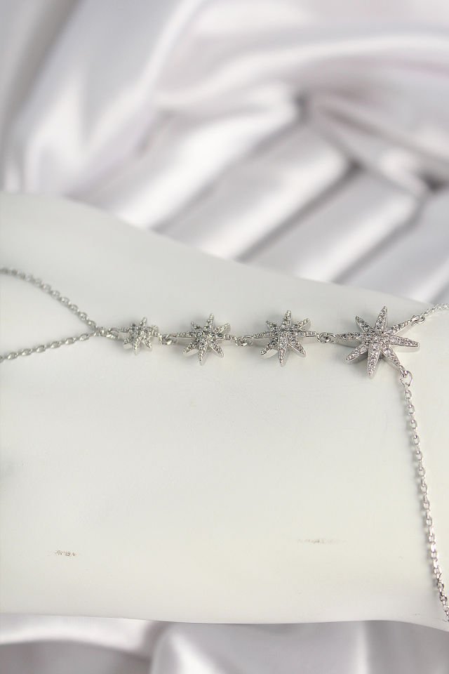 Pirinç Gümüş Renk Zirkon Taşlı Kutup Yıldızı Model Kadın Şahmeran