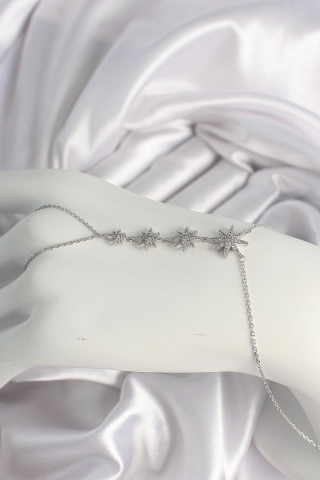 Pirinç Gümüş Renk Zirkon Taşlı Kutup Yıldızı Model Kadın Şahmeran