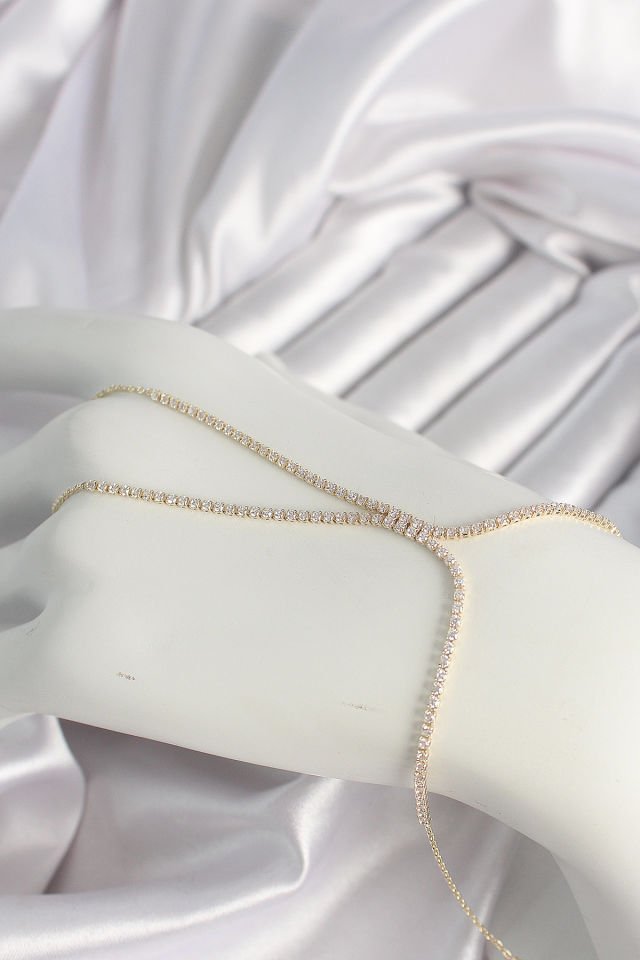 Pirinç Gold Renk Zirkon Taşlı Su Yolu Zirkon Taşlı Kadın Şahmeran