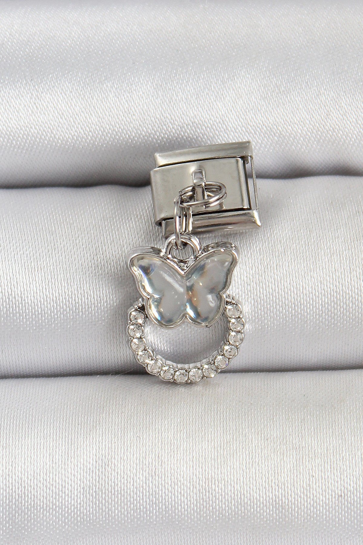 316L Çelik Gümüş Renk Taşlı Kelebek Model Nomination Charm