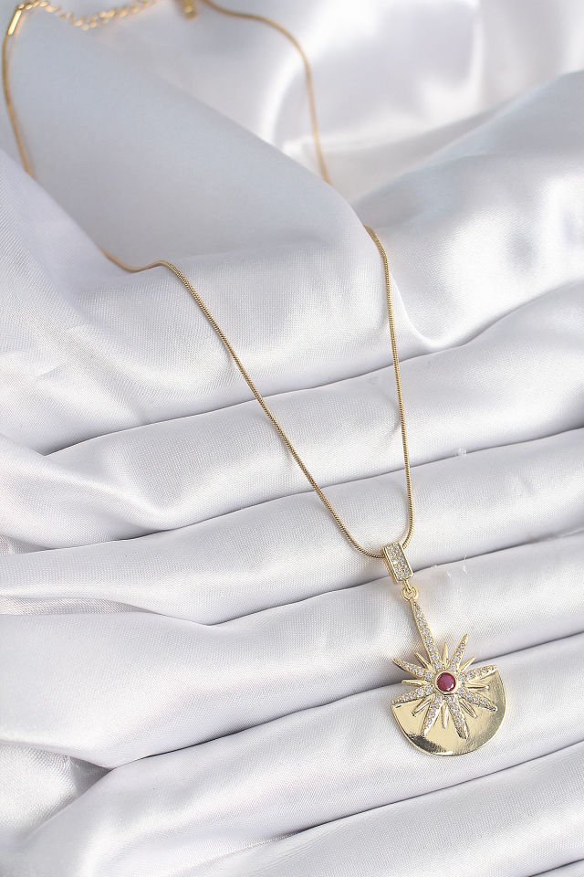 Gold Zirkon Taşlı Yıldız  Kadın Kolye - 316L Çelik