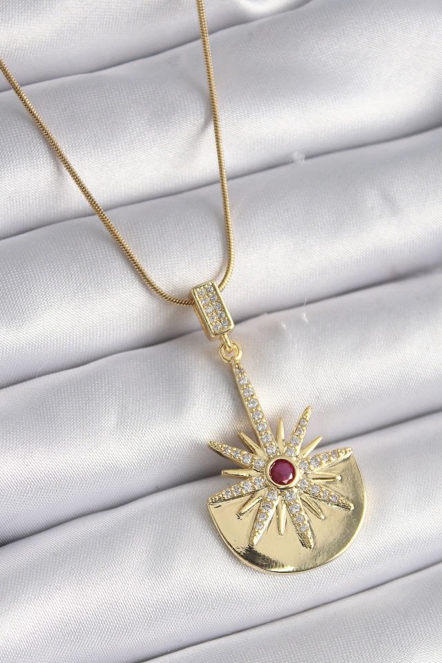 Gold Zirkon Taşlı Yıldız  Kadın Kolye - 316L Çelik