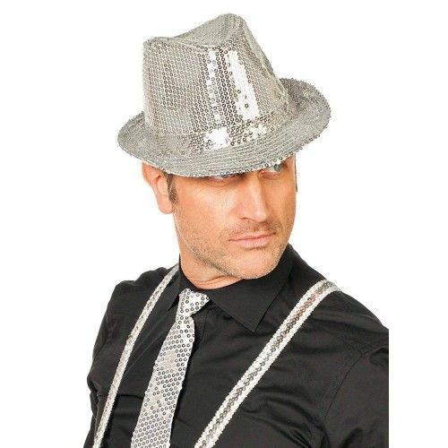 Gümüş Payetli Fötr Şapka Yetişkin Boy