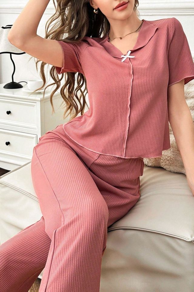 Bella Notte Gül Kurusu Pamuklu Kısa Kollu Pijama Takımı 7155