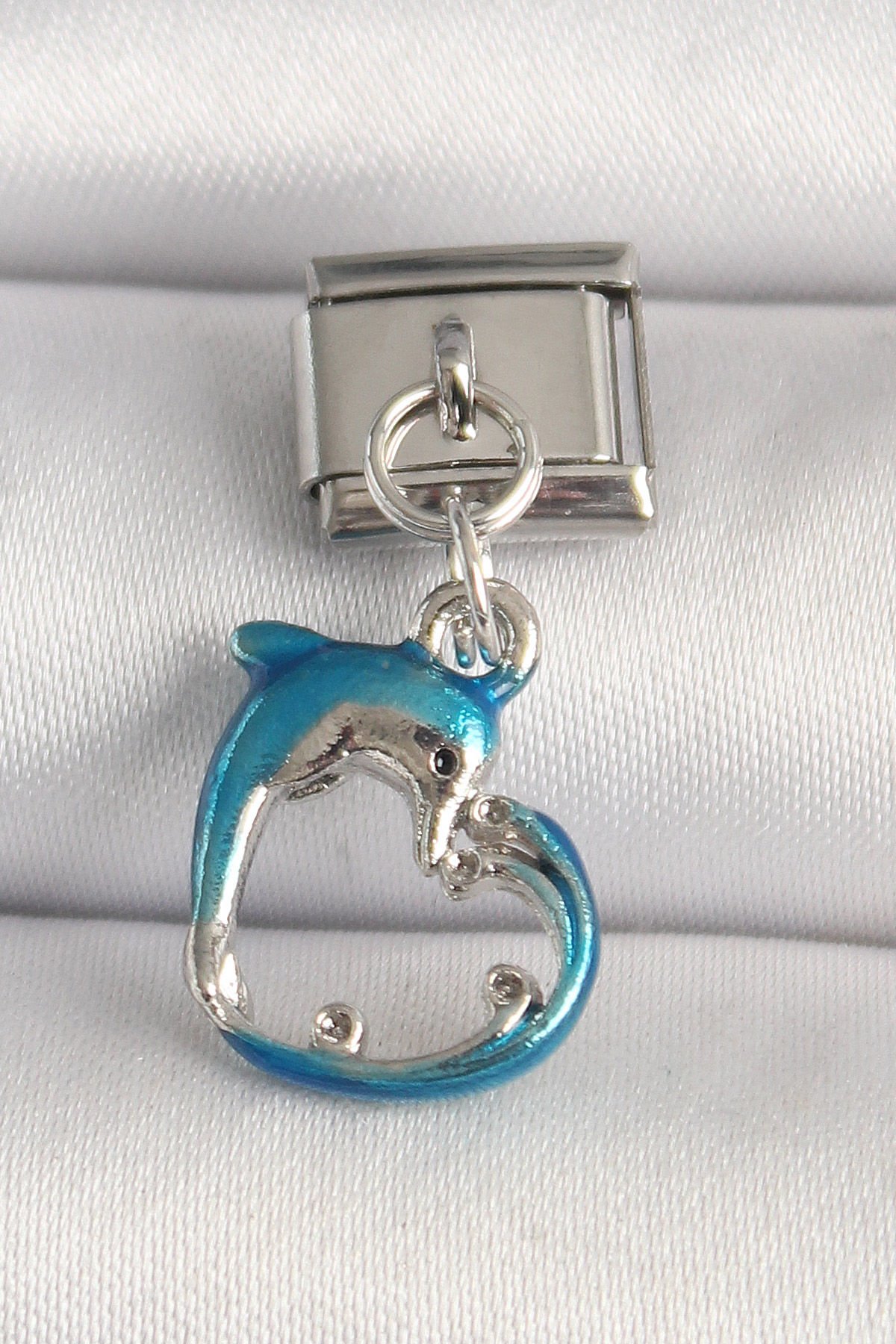 316L Çelik Gümüş Renk Mavi Yunus Model Nomination Charm