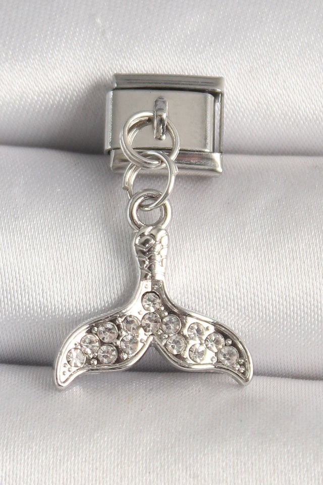 316L Çelik Gümüş Renk Zirkon Taşlı Balık Kuyruğu Model Nomination Charm