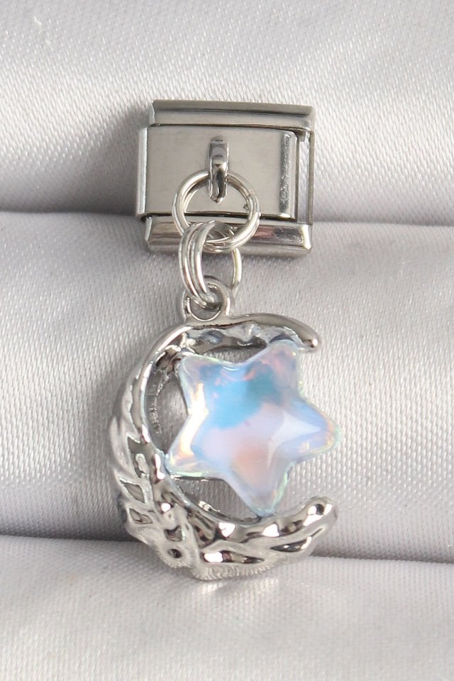 316L Çelik Gümüş Renk Hilal Mavi Mineli Yıldız Model Nomination Charm