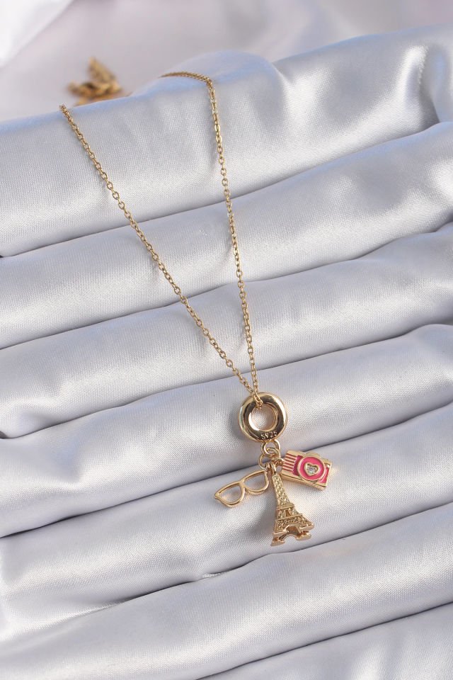 Kadın Gold Eyfel Kolye – Fotoğraf Makinesi Figür Charm Model 316L Çelik Tasarım