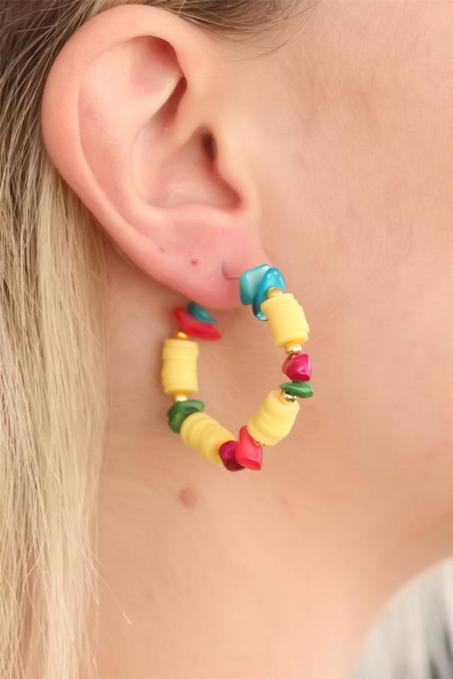 Sarı Renk Boncuklu Bayan Küpe