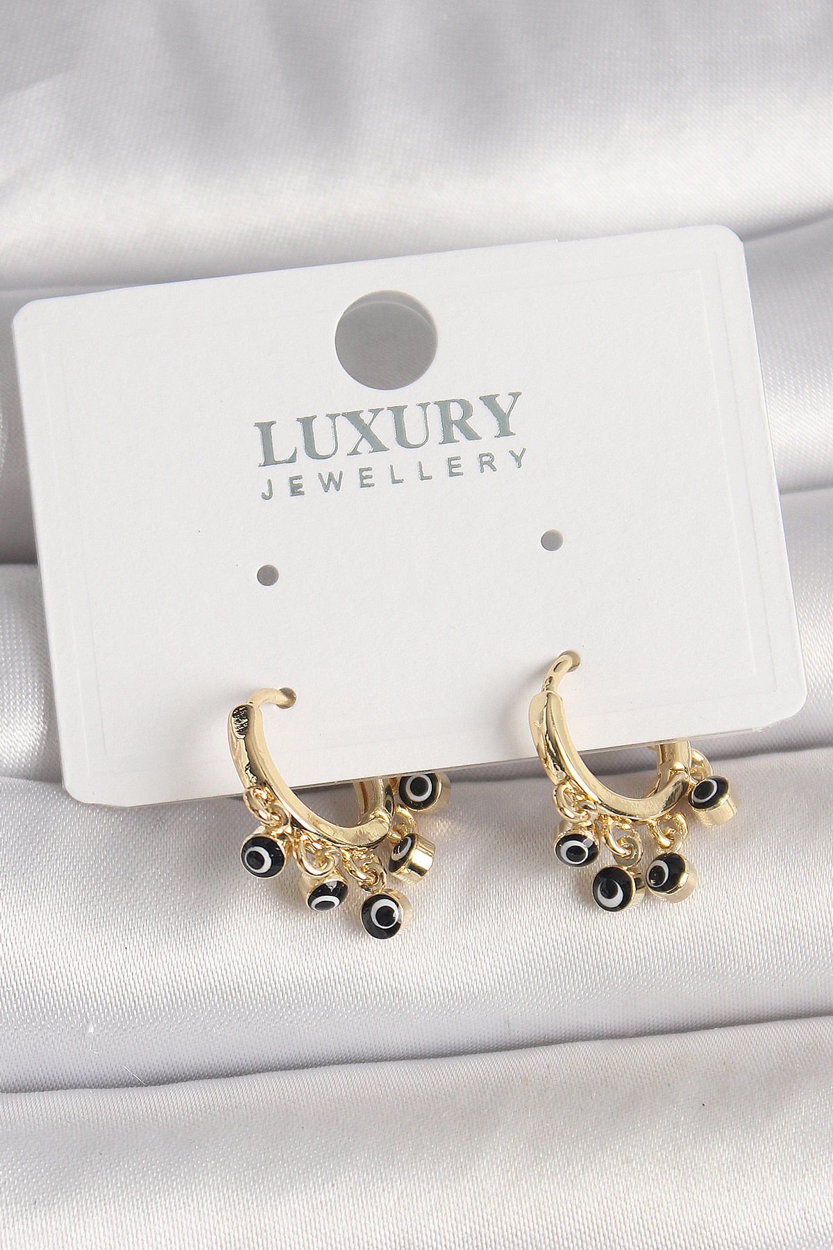 Pirinç Gold Renk Sallantı Nazar Boncuklu Kadın Küpe