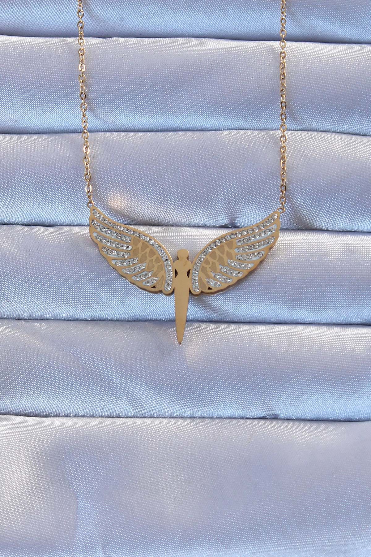 Kadın Altın Mikail Kolye – Zirkon Taşlı 316L Çelik Zarif Tasarım