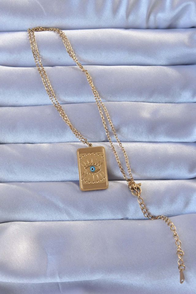 Kadın Altın Nazar Vintage Kolye – İşlemeli Göz Model 316L Çelik Tasarım