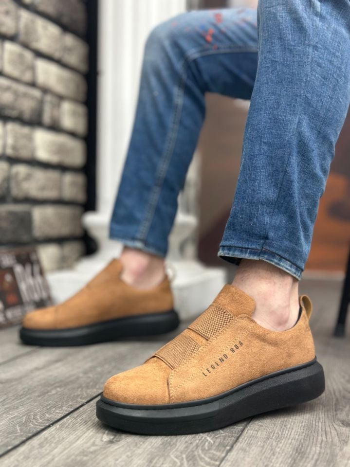 BA0307 BOA Kalın Süet Yüksek Taban Çift Bant Taba Siyah Erkek Ayakkabı