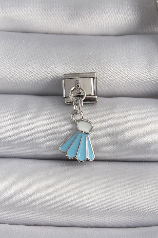 316L Çelik Gümüş Renk Mavi Renk Sallantı Elbise Model Nomination Charm