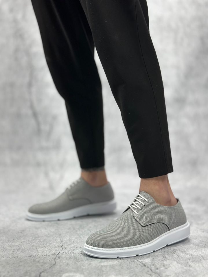 BA0003 Bağcıklı Klasik Spor Koyu Gri Renk Keten Yüksek Taban Casual Erkek Ayakkabı