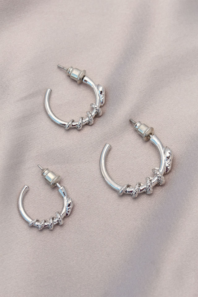 Yılan Tasarımlı Halka Model Gümüş Metal Küpe Seti