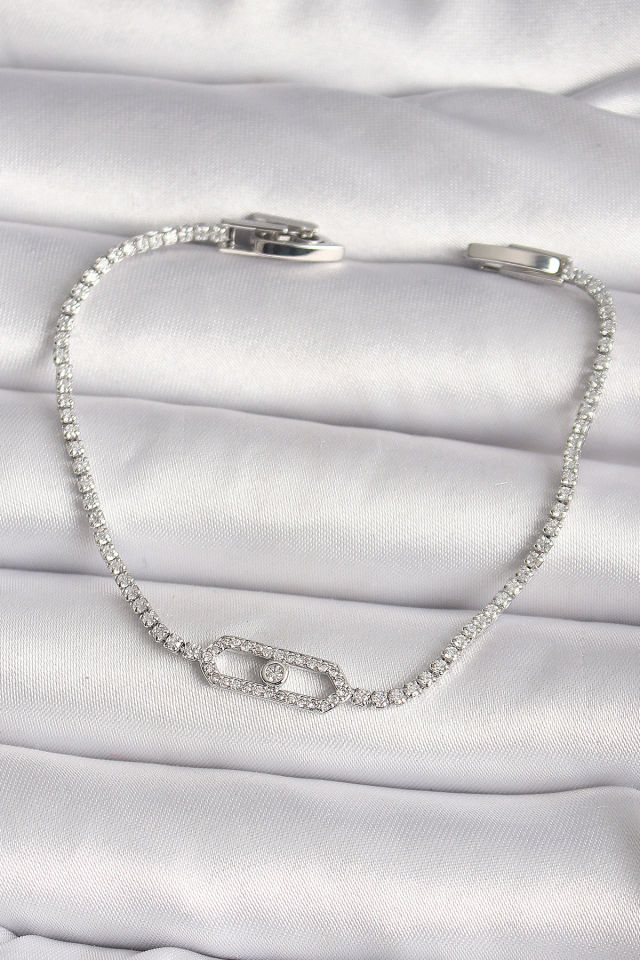 Pirinç Gümüş Renk Zirkon Taşlı Messika Model Kadın Bileklik