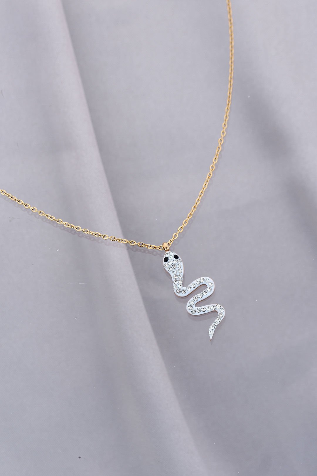 Trend Zirkon Taşlı Yılan Model Çelik Kadın Kolye