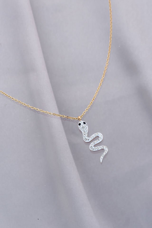 Trend Zirkon Taşlı Yılan Model Çelik Kadın Kolye