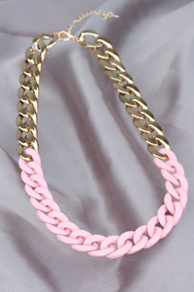 Gold Pembe Renk Uzay Yolu Model Zincir Kolye