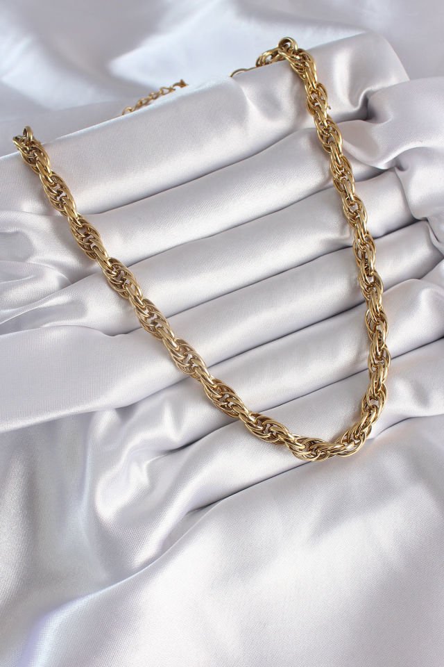 316L Çelik Gold Renk Örme Burgu Zincir Model Kadın Kolye