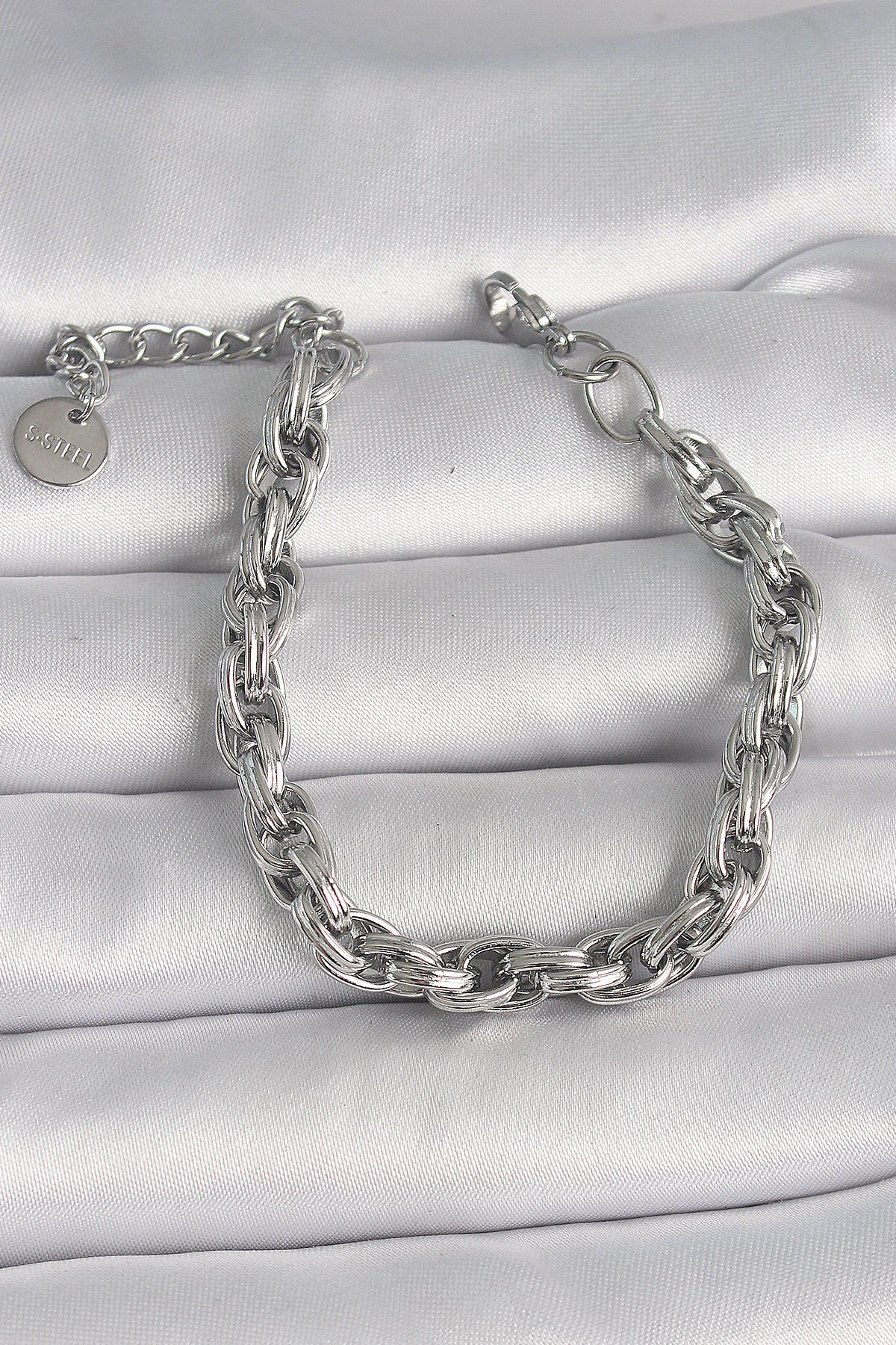 316L Çelik Gümüş Renk İnce Zincir Model Kadın Bileklik