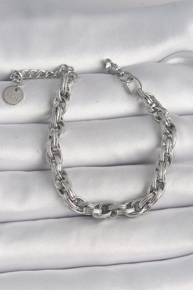 316L Çelik Gümüş Renk İnce Zincir Model Kadın Bileklik