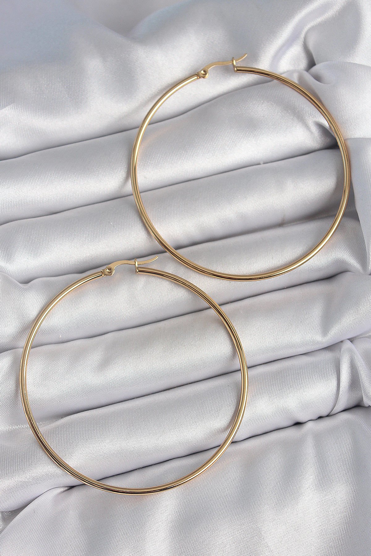 316 Çelik Gold Renk 63 mm Halka Model Kadın Küpe