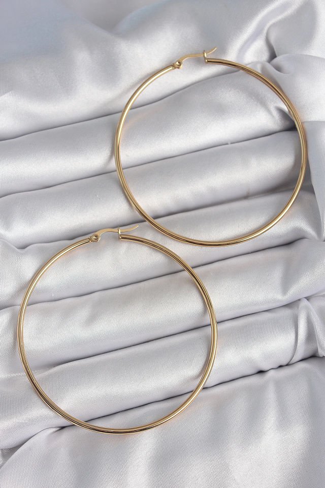 316 Çelik Gold Renk 63 mm Halka Model Kadın Küpe