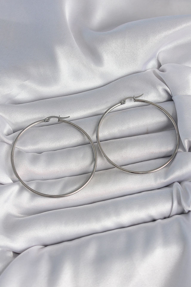 316 Çelik Gümüş Renk 53 mm Halka Model Kadın Küpe