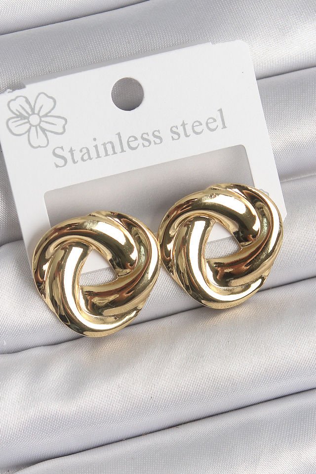 316 Çelik Gold Renk Düğüm Halka Model Kadın Küpe