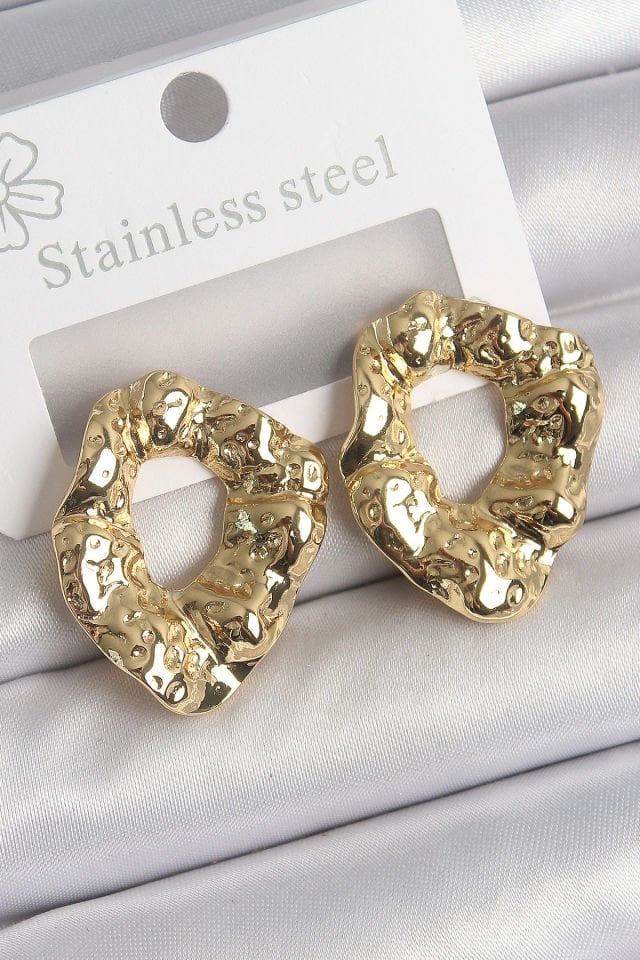 316 Çelik Gold Renk İşlemeli Halka Model Kadın Küpe