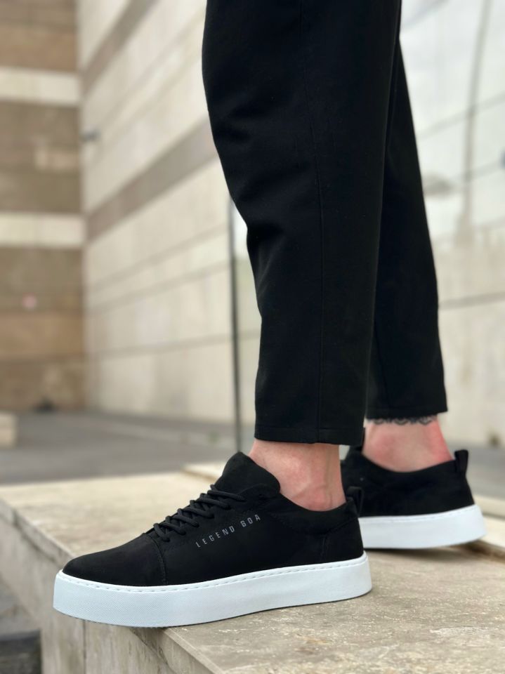 BA0104 Bağcıklı Siyah Süet Beyaz Taban Spor Klasik Erkek Ayakkabı