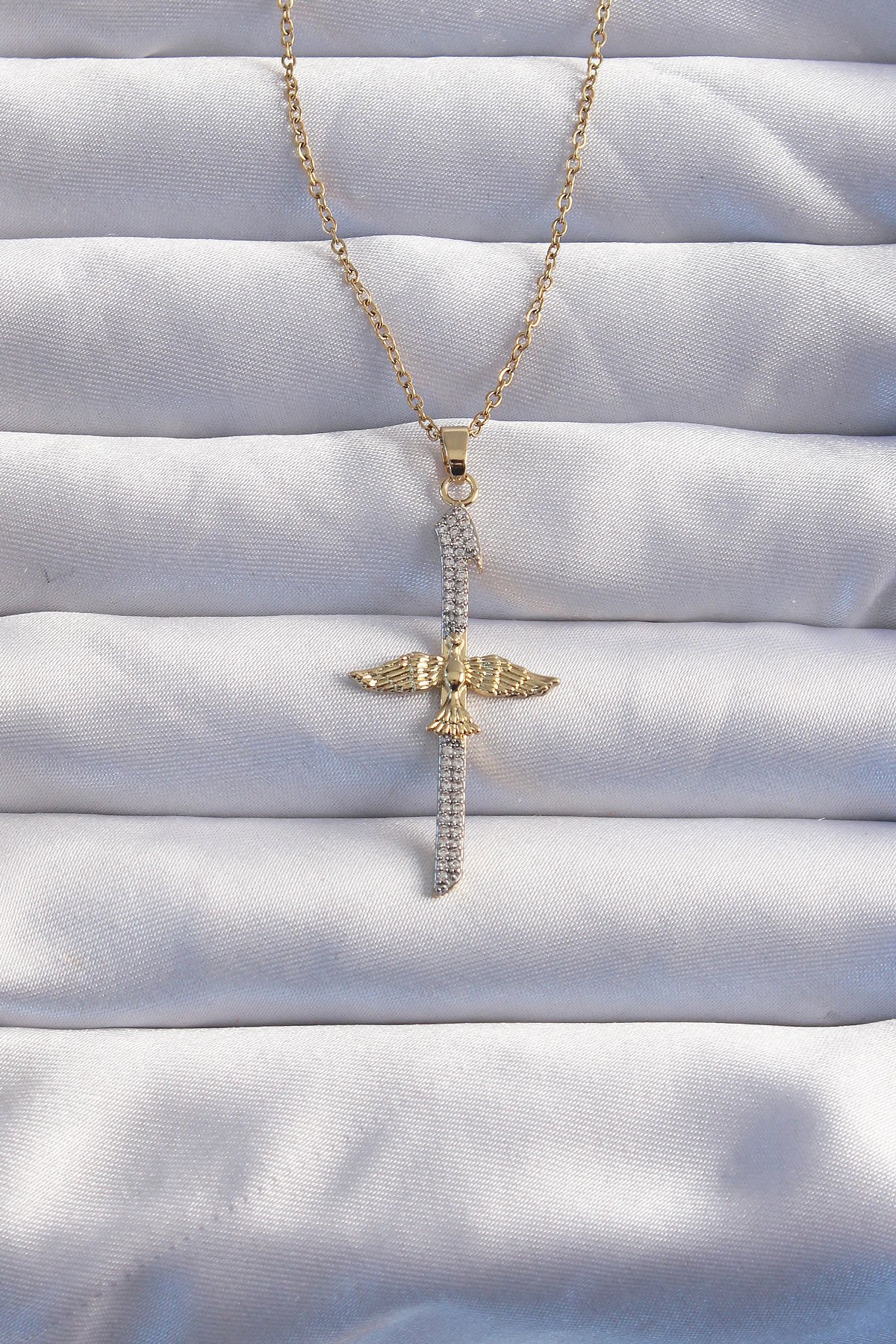 Kadın Gold Anka Kuşu Kolye – Renkli Zirkon Taşlı 316L Çelik Zincir