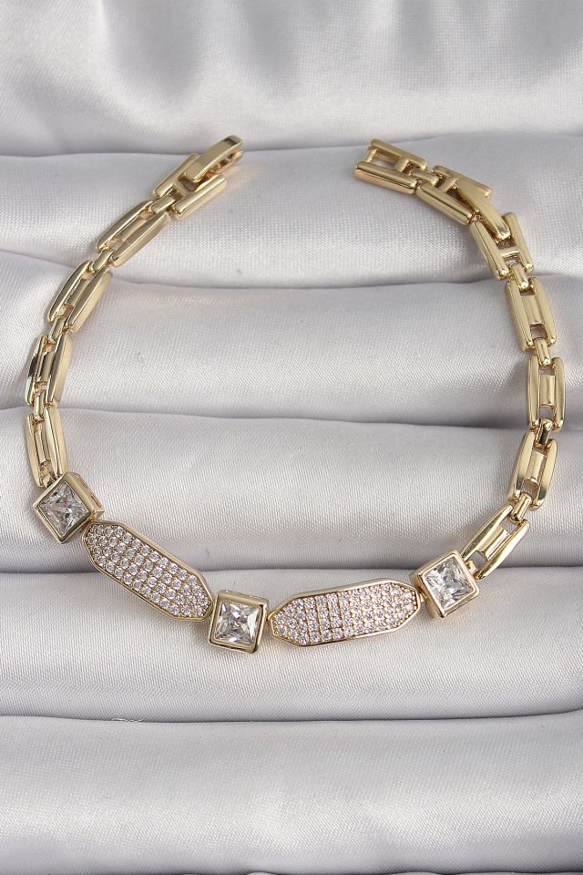 Pirinç Gold Renk Kare Zirkon Taşlı Xuping VIP Seri Kadın Bileklik