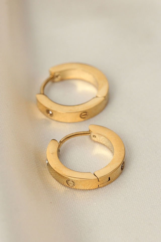 Çelik Gold Renk Zirkon Taş Detay Halka Küpe