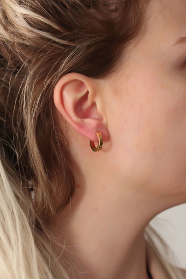 Çelik Gold Renk Zirkon Taş Detay Halka Küpe