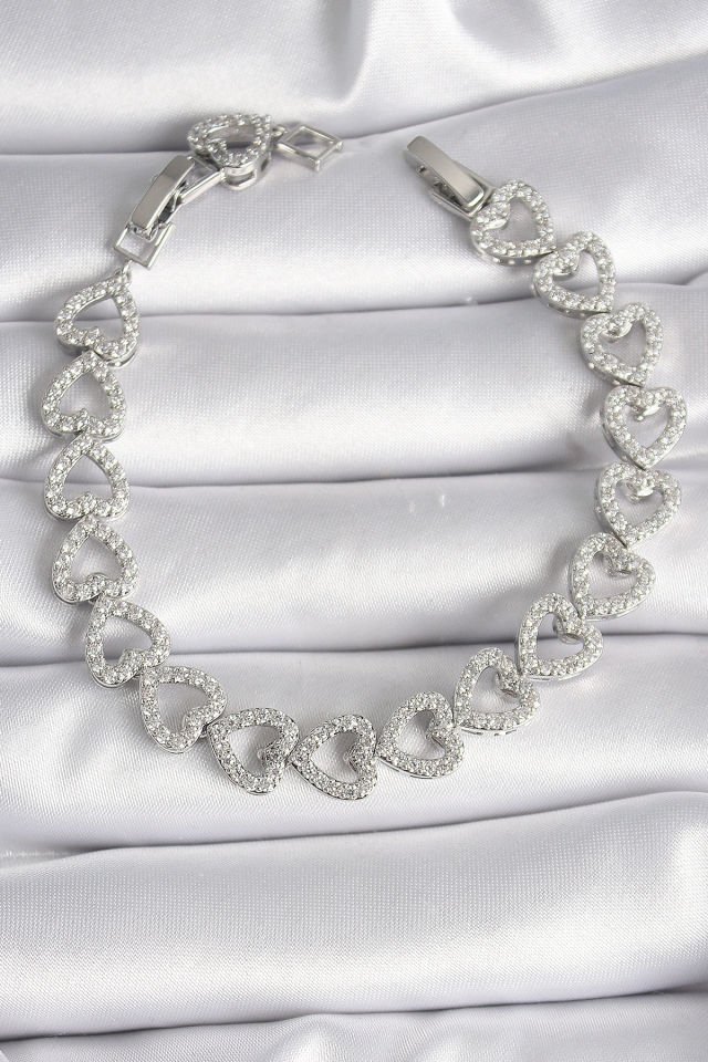 Gümüş Zirkon Taşlı Kalp Kadın Bileklik - VIP Seri