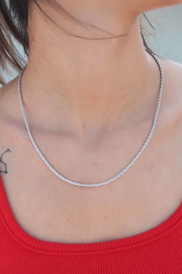 İnce Burgu Zincir Gümüş Renk Çelik Kadın Kolye