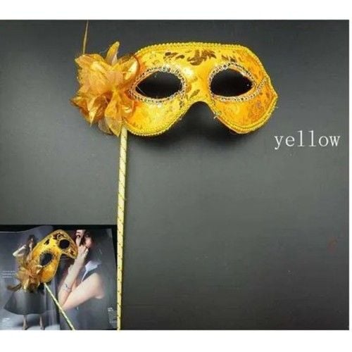 Lüks Taşlı Saplı Balo Maskesi Altın Renk