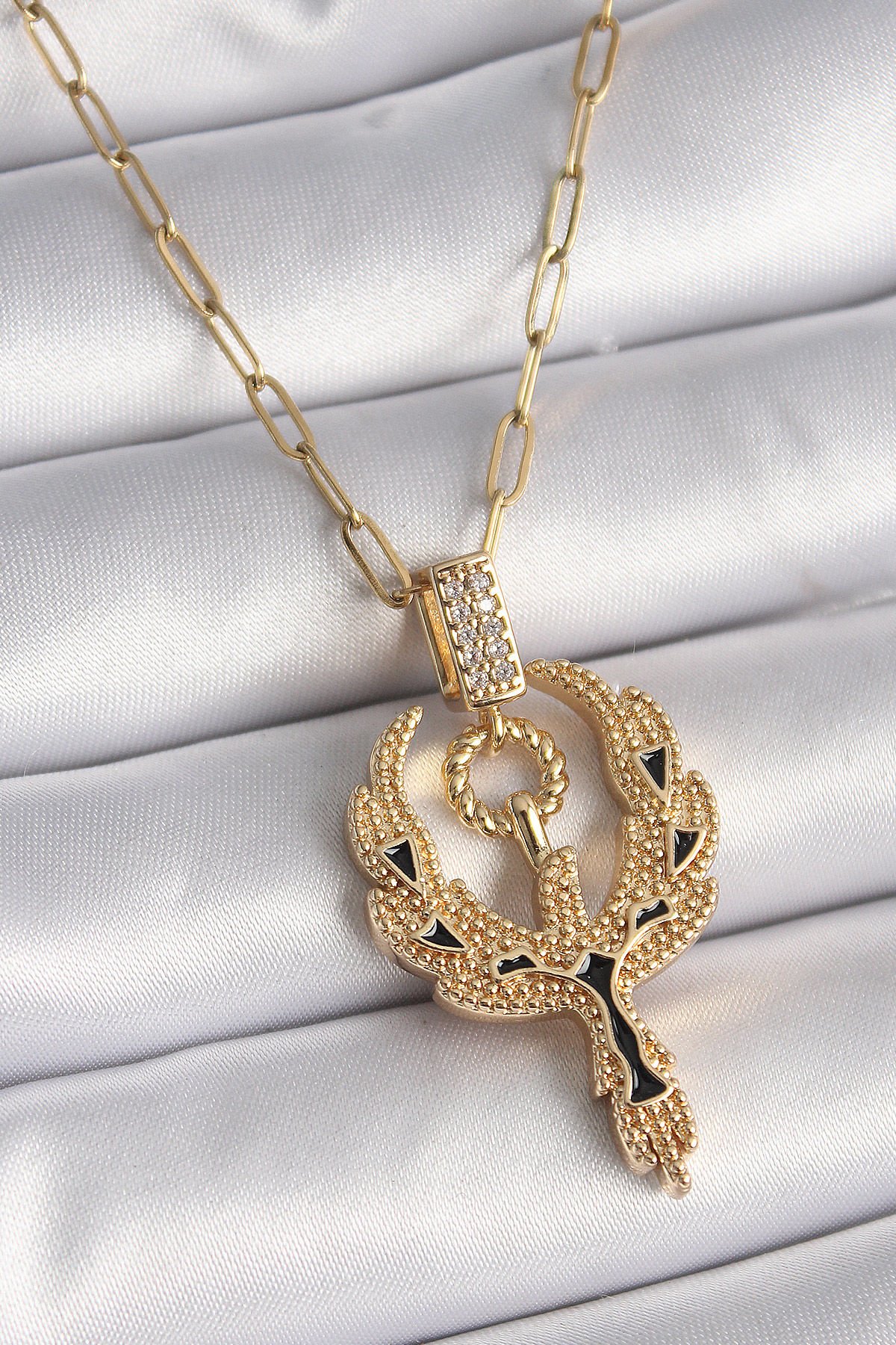 Gold Zirkon Taşlı Anka Kuşu Kadın Kolye - 316L Çelik