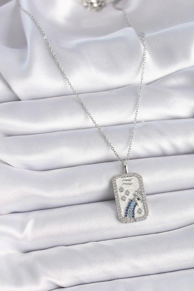 Gümüş Kova Burcu Zirkon Kolye - 316L Çelik