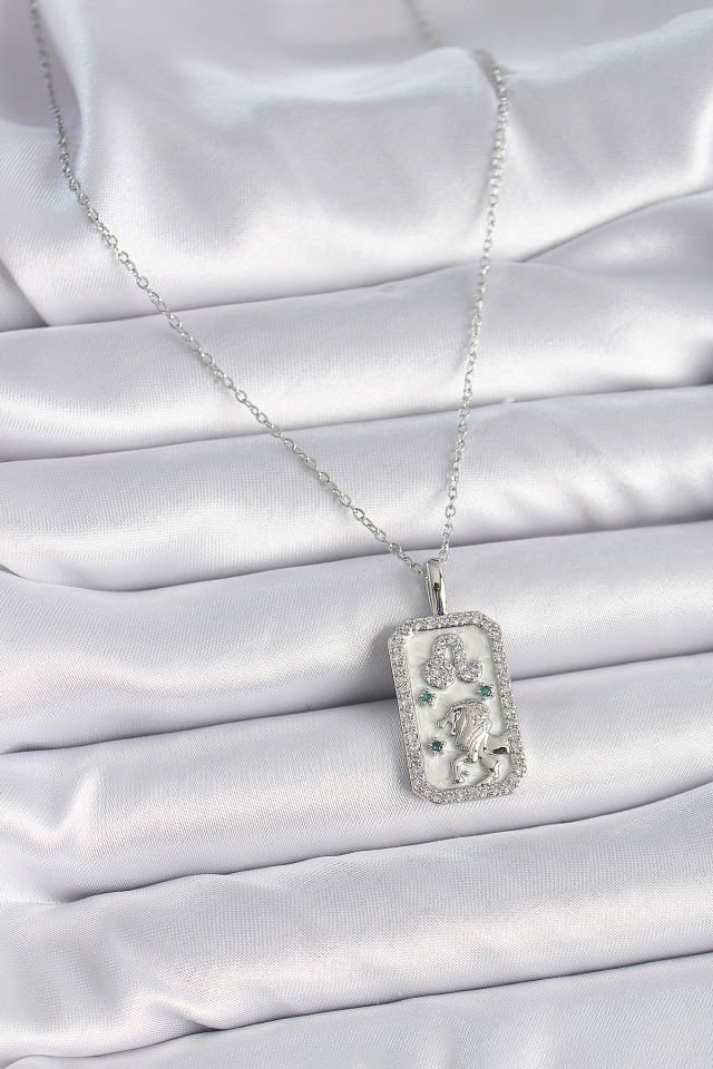 Gümüş Aslan Burcu Zirkon Kolye- 316L Çelik