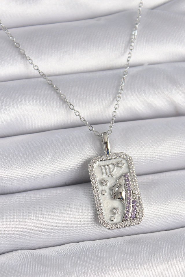 Gümüş Başak Burcu Zirkon Kolye - 316L Çelik