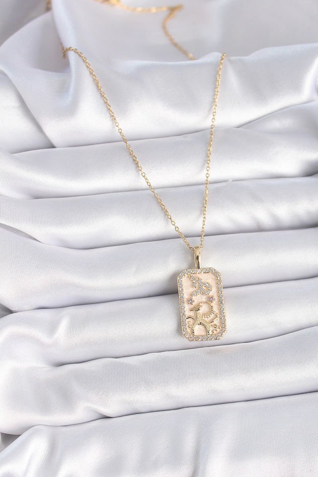 Gold Oğlak Burcu Zirkon Kolye - 316L Çelik